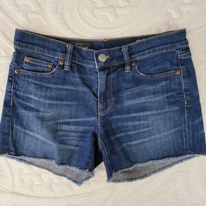 J Crew Indigo Denim Raw Hem Medium Wash Denim Short Shorts Classic Size 26